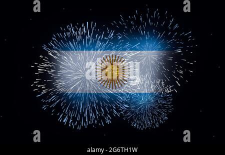 Argentine jour de l'indépendance fond avec feux d'artifice faisant le drapeau dans le ciel. Concept de fête de l'indépendance dans un cadre moderne Banque D'Images