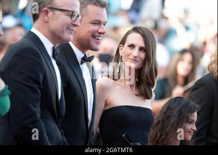 Camille Cottin, Matt Damon et le réalisateur Tom McCarthy assistent à la projection de Stillwater lors du 74e Festival annuel de Cannes le 08 juillet 2021 à Cannes, France. .photo de David Niviere/ABACAPRESS.COM Banque D'Images