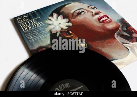 Jazz, Pop and Soul artiste, Billie Holiday album de musique sur vinyle disque LP. Intitulé : couverture de l'album First Verve sessions Banque D'Images