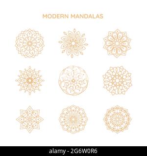 Modèles modernes de vecteur de logo de mandalas, symboles abstraits dans le style ethnique ornemental, emblèmes pour les produits de luxe, hôtels, boutiques, bijoux, orientaux Illustration de Vecteur