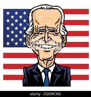 Joe Biden a élu président des États-Unis avec American Flag Background caricature caricature Vector Drawing Illustration. Washington, décembre 15 Illustration de Vecteur