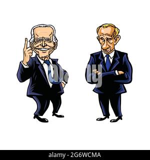 Joe Biden et Vladimir Poutine Cartoon caricature éditoriale dessin illustration vectorielle. Washington, le 19 avril 2021 Illustration de Vecteur