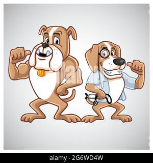 Lot de chiens Doctor Bulldog, Beagle Dog, logo Veterinary Cartoon Mascot Design Illustration de Vecteur