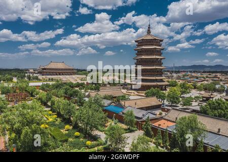 Vue aérienne de la Pagode en bois Ying Xian, Shanxi, Chine Banque D'Images