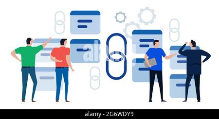 Lien bâtiment backlink chaîne de symbole site Web SEO optimisation équipe discuter Illustration de Vecteur