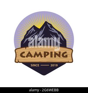 Logo pour Mountain Adventure , Camping, escalade Expedition. Logo et étiquettes vintage Vector, illustration de la conception du modèle d'icône Illustration de Vecteur