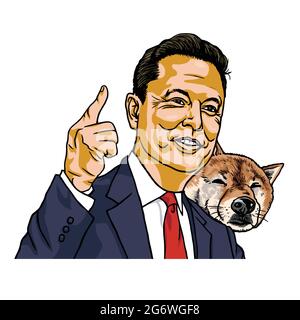 Elon Musk and Doge Dogecoin Shiba Inu Dog Vector Cartoon Illustration portrait. Los Angeles, le 26 mai 2021 Illustration de Vecteur