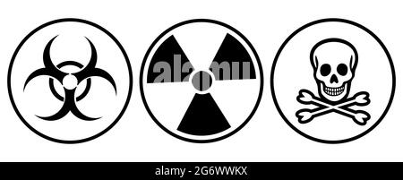 Ensemble de signes de danger biologique, de toxicité et de rayonnement. Icônes de vecteur de danger isolées sur fond blanc Illustration de Vecteur