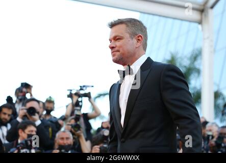 Cannes, France. 8 juillet 2021. L'acteur Matt Damon arrive pour la projection du film 'Stillwater' à la 74e édition du Festival de Cannes, dans le sud de la France, le 8 juillet 2021. Credit: Gao Jing/Xinhua/Alamy Live News Banque D'Images