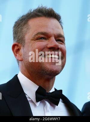 Cannes, France. 8 juillet 2021. L'acteur Matt Damon arrive pour la projection du film 'Stillwater' à la 74e édition du Festival de Cannes, dans le sud de la France, le 8 juillet 2021. Credit: Gao Jing/Xinhua/Alamy Live News Banque D'Images