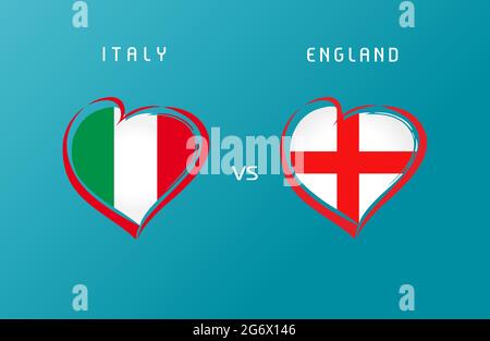 Italie contre emblème du drapeau de l'Angleterre. Lettres contre signe pour la finale du championnat de football équipe nationale italienne et anglaise. Drapeaux de football dans le coeur Illustration de Vecteur