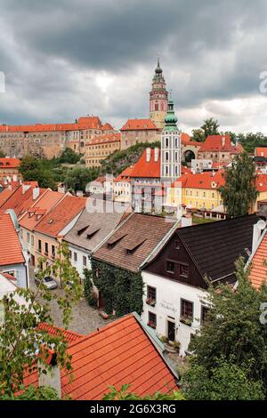 Panorama urbain de la ville historique Cesky Krumlov, république tchèque Banque D'Images