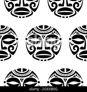 Motif sans couture de vecteur de tatouage de visage maori polynésien, motif répétitif tribal hawaïen homme ou femme Illustration de Vecteur