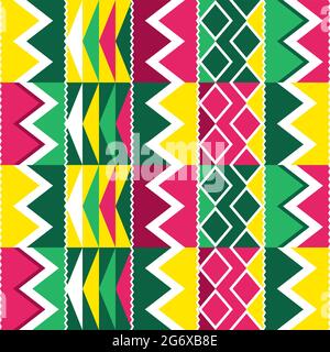 Style tribal africain Kente tissu vectoriel sans couture textile ou tissu imprimé, vertcial géométrique nwentoma design du Ghana en vert a Illustration de Vecteur