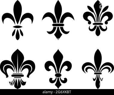 Symbole de fleur de Lily dans différentes variations sur un fond blanc isolé. Illustration de Vecteur