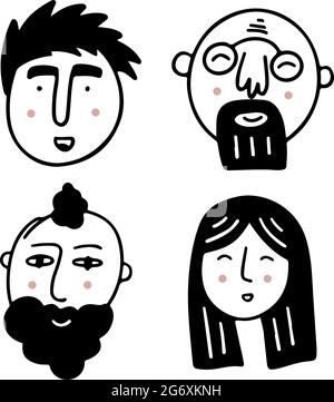 Ensemble de visages humains exprimant des émotions positives. Visages humains souriants. Ensemble de personnes gaies avec des expressions du visage heureuses. Déig. Plan vecteur Illustration de Vecteur