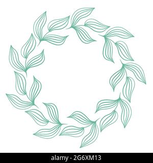 Cadre rond vert des feuilles, illustration vectorielle. Belle couronne à feuillage minimaliste. Contour botanique pour félicitations ou cartes postales. Isolé Illustration de Vecteur