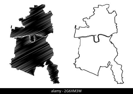 Dessau-Rosslau (République fédérale d'Allemagne, quartier urbain, État libre de Saxe-Anhalt) carte illustration vectorielle, scribble sketch Dessau Rosslau Illustration de Vecteur