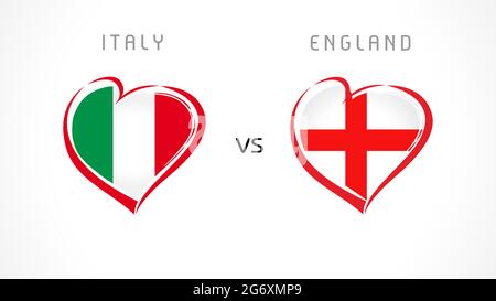 Italie contre emblème du drapeau de l'Angleterre. Lettres contre signe pour la finale du championnat de football équipe nationale italienne et anglaise. Drapeaux de football dans le coeur Illustration de Vecteur