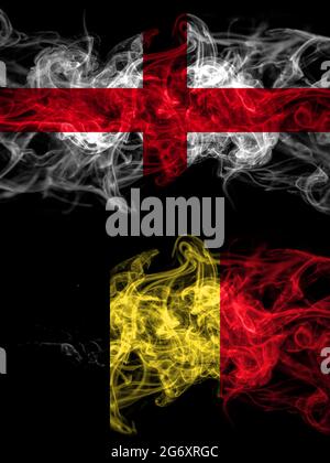 Drapeau de l'Angleterre, de l'anglais et de la Belgique, pays belges avec effet fumé Banque D'Images