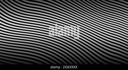 Lignes, courbes ou courbes ondulées en noir et blanc, arrière-plan virtuel abstrait, visualisation des ondes, rendu CGI 3D Banque D'Images