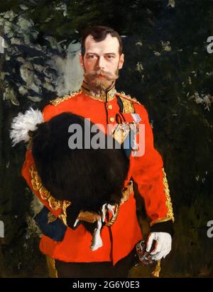 Tsar Nicholas II de Russie. Portrait de sa Majesté impériale Nicolai II Alexandrvitch, tsar de tous les Russas par Valentin Serov (1865-1911), huile sur toile, 1902 Banque D'Images