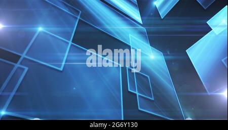 Image d'un réseau numérique de connexions avec des carrés lumineux bleus Banque D'Images