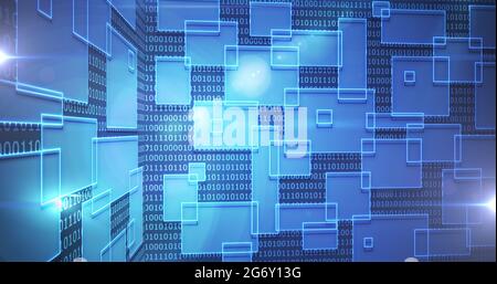 Image d'un réseau numérique de connexions avec des carrés lumineux bleus Banque D'Images