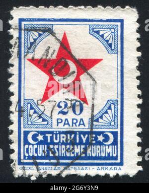 TURQUIE - VERS 1943: Timbre imprimé par la Turquie, montre étoile et croissant, vers 1943 Banque D'Images