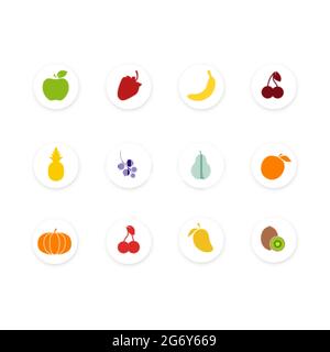 Ensemble de fruits. Collecte d'aliments sains. Illustration de style plat. Icônes de différents fruits et baies. Vecteur isoté sur fond blanc Illustration de Vecteur