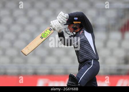 Manchester, Royaume-Uni. 09e juillet 2021. Georgie Boyce batting pour Thunder à Manchester, Royaume-Uni, le 7/9/2021. (Photo de Conor Molloy/News Images/Sipa USA) crédit: SIPA USA/Alay Live News Banque D'Images