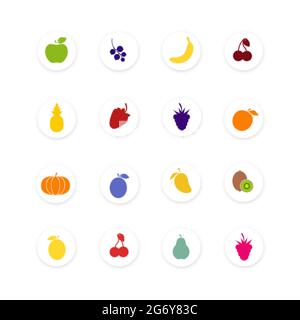 Ensemble de fruits isochés sur fond blanc. Collecte d'aliments sains. Icônes de style plat de différents fruits et baies. Illustration vectorielle Illustration de Vecteur