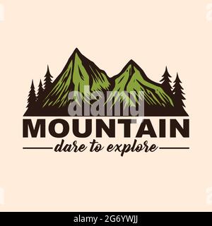Logo, emblèmes et insignes Mountain Adventure. Modèle d'éléments de conception d'illustrations vectorielles Camp in Forest Illustration de Vecteur