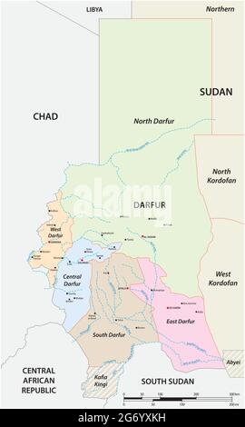 Carte vectorielle de la région ouest du Darfour au Soudan Illustration de Vecteur