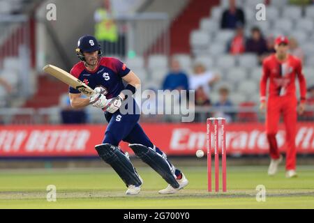 Manchester, Royaume-Uni. 09e juillet 2021. Rob Keogh Batting pour Northampton Steelbacks à Manchester, Royaume-Uni, le 7/9/2021. (Photo de Conor Molloy/News Images/Sipa USA) crédit: SIPA USA/Alay Live News Banque D'Images