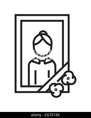 Cadre photo avec une femme morte. Vecteur d'icône funéraire en style ligne. Panneau de cadre de deuil. Illustration de Vecteur
