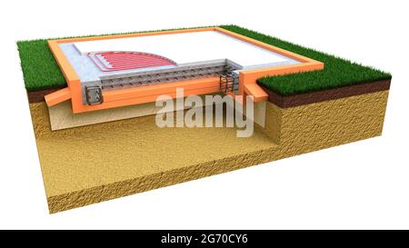 Base de dalle de ciment renforcée isolée - illustration 3D industrielle CGI isolée Banque D'Images