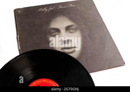 Pop rock et soft rock artiste, Billy Joel album de musique sur vinyle disque LP. Intitulé: Couverture de l'album de piano Man Banque D'Images