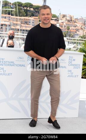 Cannes, France. 09e juillet 2021. Matt Damon pose au photocentre de 'Stillwater' lors du 74e Festival annuel du film de Cannes au Palais des Festivals à Cannes, France, le 09 juillet 2021. Credit: dpa Picture Alliance/Alay Live News Banque D'Images