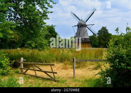 Lyngby, Danemark - juillet 2021 : Moulin de Fuglevad dans le Vieux-Danemark, Musée en plein air (Frilandsmuseet) Banque D'Images