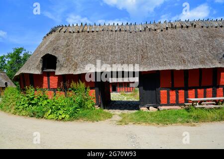 Lyngby, Danemark - juillet 2021 : ancienne ferme de True près d'Aarhus, exposée au Vieux Danemark, musée en plein air (Frilandsmuseet) Banque D'Images