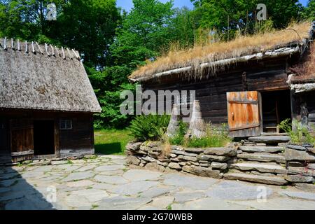 Lyngby, Danemark - juillet 2021 : ancienne ferme de Halland, Suède, exposée dans le vieux Danemark, Musée en plein air (Frilandsmuseet) Banque D'Images