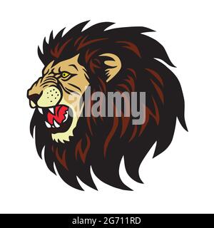 Dessin animé du logo Lion Roaring Illustration de Vecteur