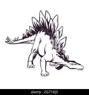 Isolé sur dessin blanc d'un stegosaurus dans un style comique. Dessin à la main. Pour le design, le tatouage, l'impression de t-shirt, le logo. Illustration vectorielle. Illustration de Vecteur