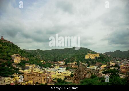 Paysage urbain de jaipu depuis le fort d'Amber. Banque D'Images