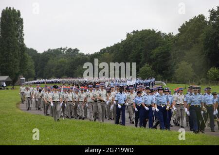 Versailles, France. 09e juillet 2021. Les troupes participent à une répétition de la Bastille Day Parade du 14 juillet des troupes à pied dans la base militaire Satoire de Versailles, près de Paris, le 9 juillet 2021. Photo de Raphael Lafargue/ABACAPRESS.COM crédit: Abaca Press/Alay Live News Banque D'Images