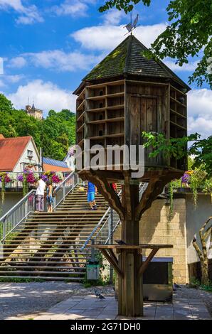 Loft Pigeon à l'extrémité est de l'île Neckar à Tübingen, Bade-Wurtemberg, Allemagne. Banque D'Images