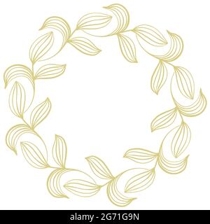 Cadre doré et élégant pour cartes et félicitations, illustration vectorielle. Rebord botanique circulaire en feuilles. Couronne naturelle minimaliste Illustration de Vecteur