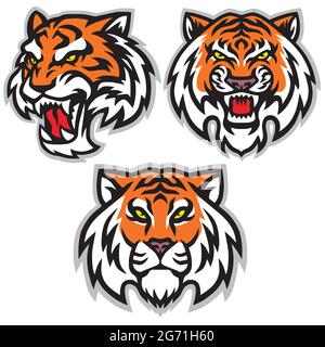 Ensemble de logos Tiger Head modèle Mascot Vector Design Icon Collection Illustration de Vecteur