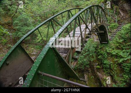 Passerelle au-dessus des chutes de mynach, pont de Devils, vallée de rhéidol Ceredigion pays de Galles Banque D'Images